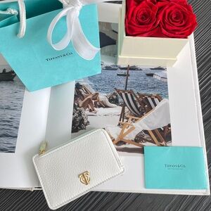 Tiffany T Zip Card Case in White Leather NEW $425
